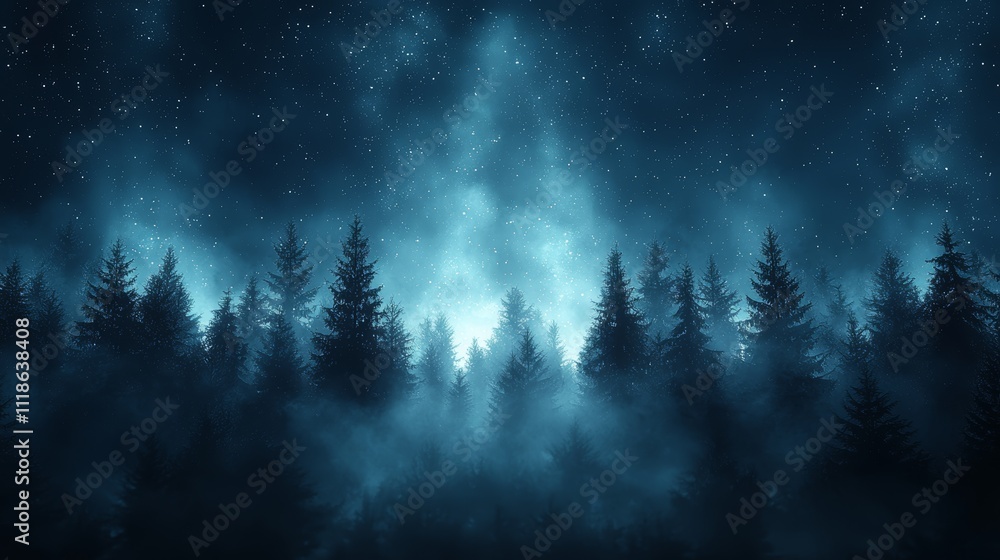 A dark forest at night with stars in the sky A dark forest at night with stars in the sky