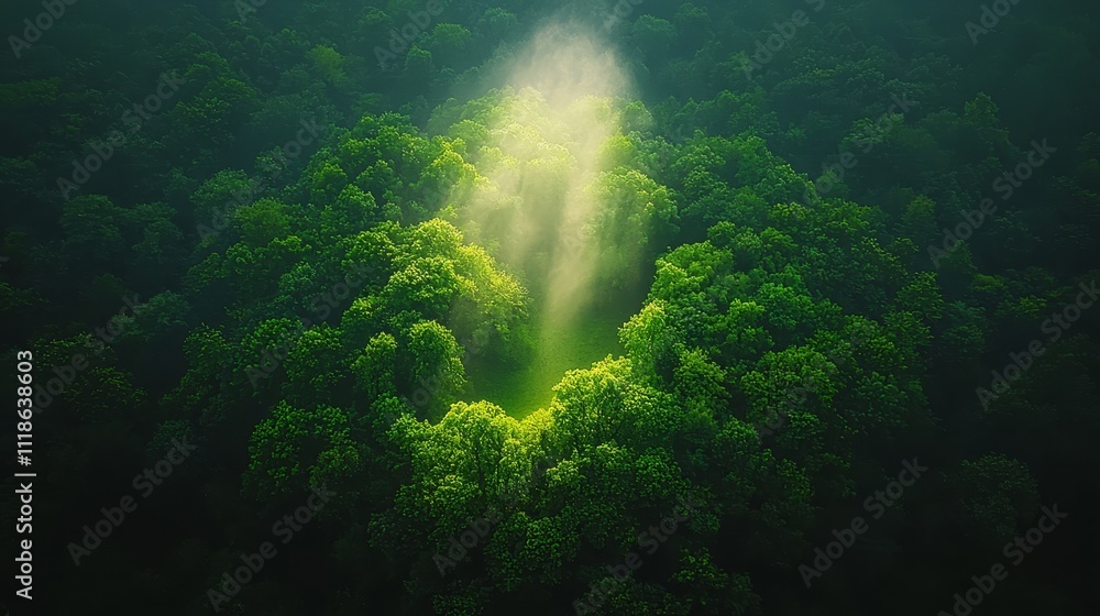 A view of the sun shining through the trees in a forest