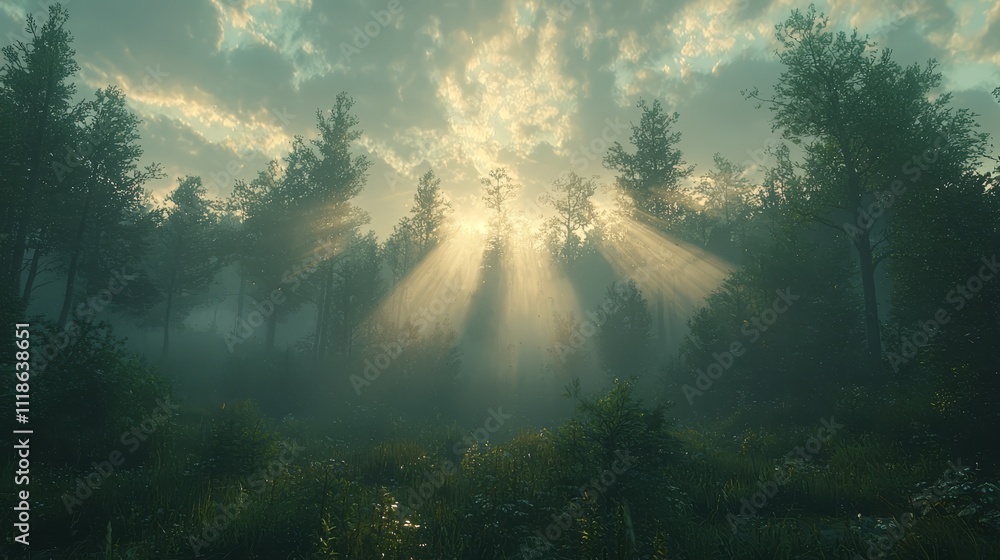 Obraz premium The sun is shining through the trees in the forest