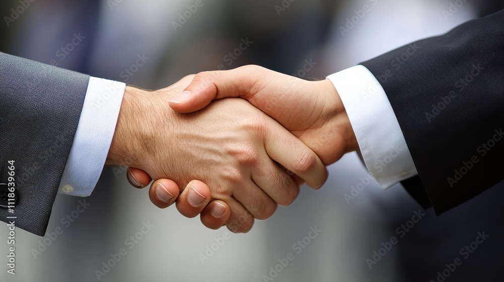 Close-up of a firm handshake between two business partners, emphasizing collaboration and trust Close-up of a firm handshake between two business partners, emphasizing collaboration and trust