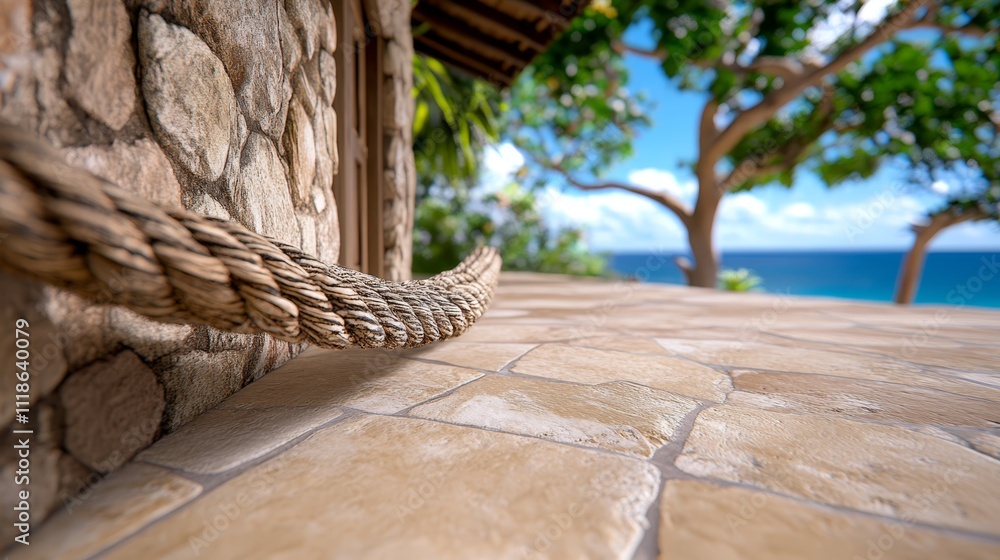 Obraz premium A rope hanging from the side of a stone building