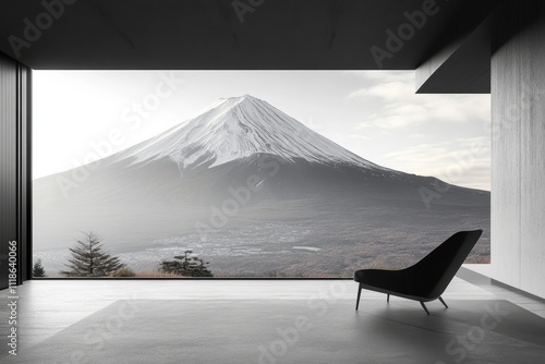 富士山が見える現代的な室内空間 photo