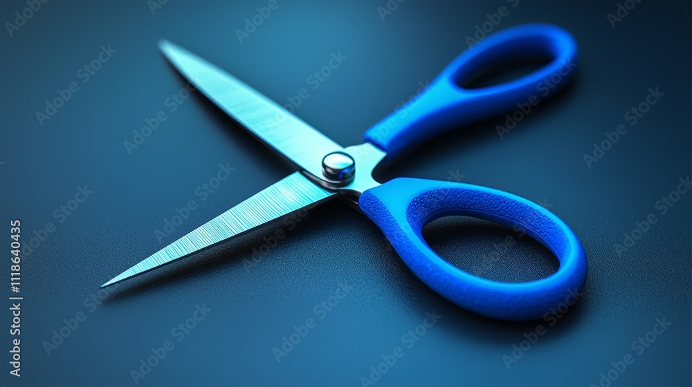 A pair of blue scissors sitting on top of a table A pair of blue scissors sitting on top of a table
