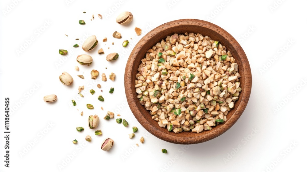Wooden bowl with pistachios and shelled nuts Wooden bowl with pistachios and shelled nuts