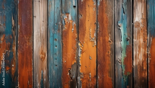 weathered wood fence covered in rust and peeling paint aged rustic weathered vintage deteriorating distressed old