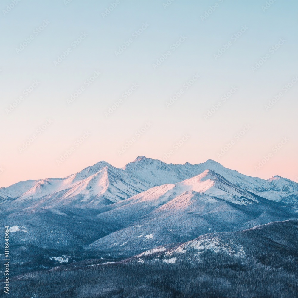Fototapeta premium Majestic snow-capped mountain peaks at dawn with clear sky