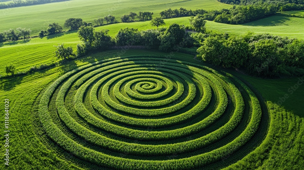 Aerial view of crop circles created using high-precision irrigation systems Aerial view of crop circles created using high-precision irrigation systems