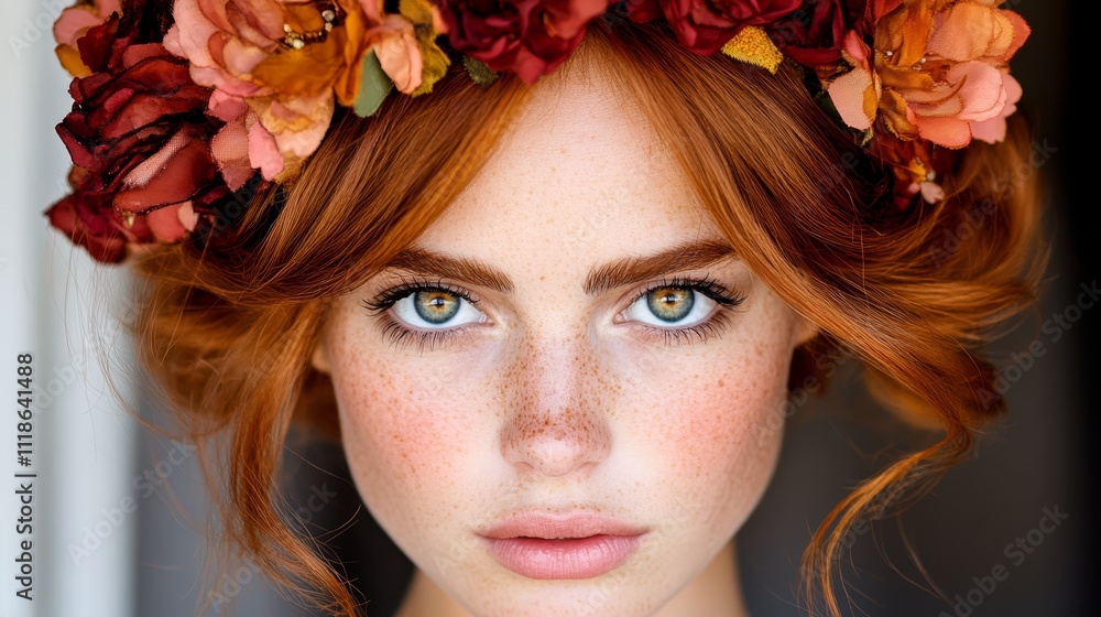 Naklejka premium A woman with red hair and a flower crown on her head