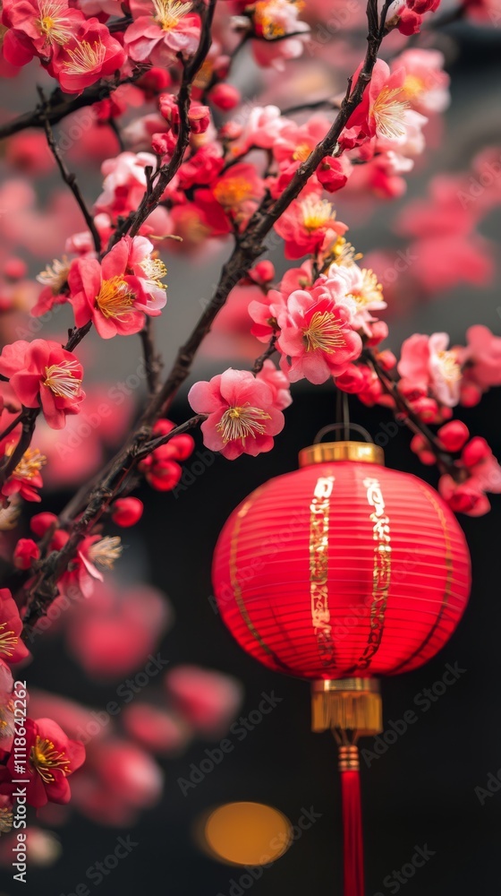 Obraz premium Lunar New Year Lantern and Plum Blossoms 