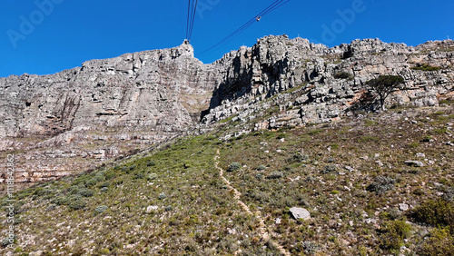 Table Mountain At Cape Town In Western Cape South Africa. National Park Scene. Giant Rocks. Cape Town At Western Cape South Africa. Tourism Travel. Transportation Skyline.