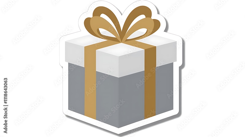 grey and white gift box with gold ribbon isolated on white background cutout grey and white gift box with gold ribbon isolated on white background cutout
