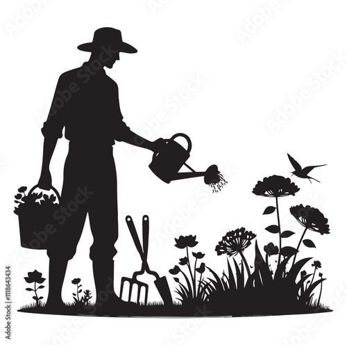 gardener silhouette vector illustration. 