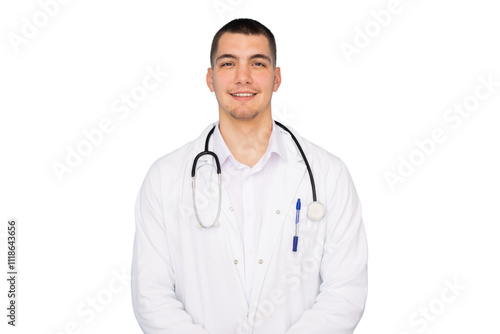 Young male doctor holding a tablet in his hands