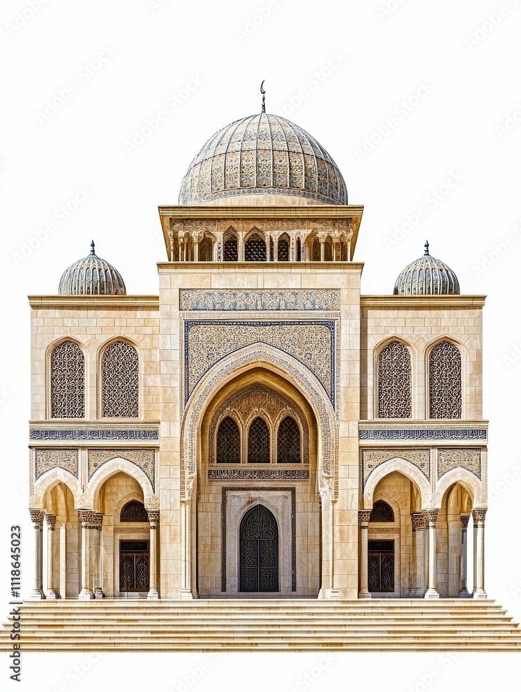 Obraz premium Ornate beige building, domes, arches, steps.