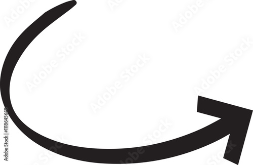 Hand drawn curved arrow pointing to the right, creating a dynamic visual element with a sketchy and informal style, ideal for highlighting directions or drawing attention to specific points