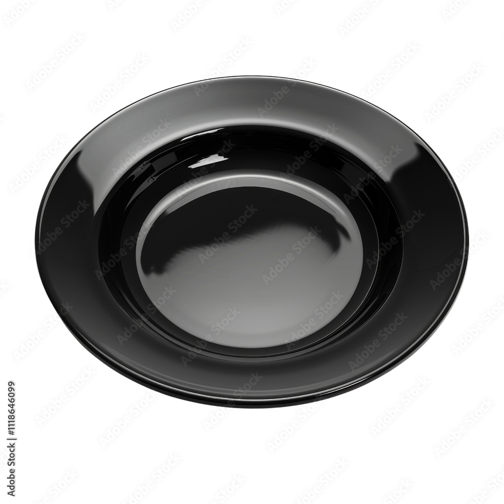 Black plate empty side view isolated on white or transparent background Black plate empty side view isolated on white or transparent background