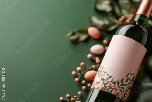 Elegant easter wine bottle with floral label design for festive celebrations