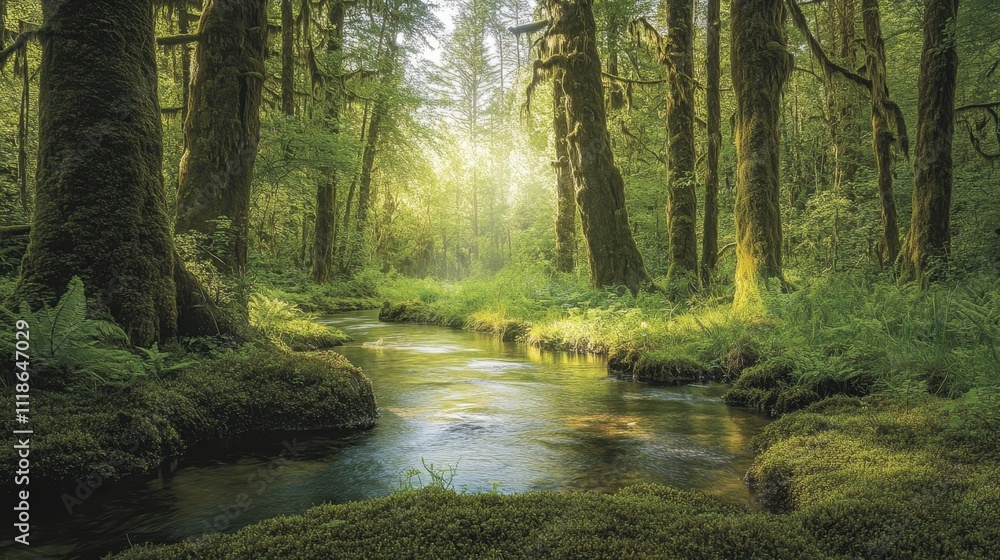 Obraz premium Enchanted forest with tranquil creek scene