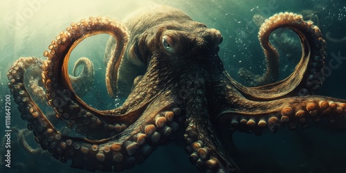 Enormous octopus in murky ocean depths photo