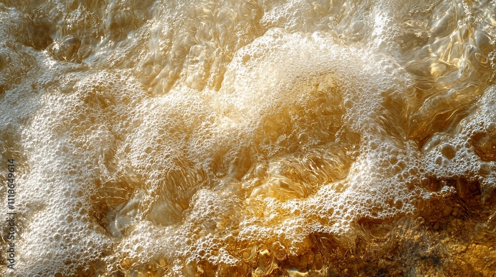 Close-up of foamy, golden water texture. Close-up of foamy, golden water texture.