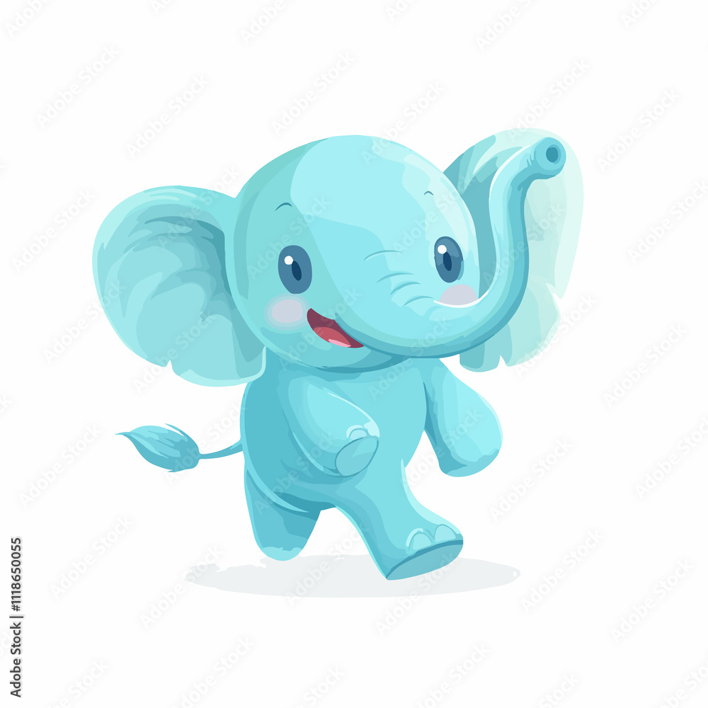 Cheerful Blue Elephant Character Running and Smiling Cheerful Blue Elephant Character Running and Smiling