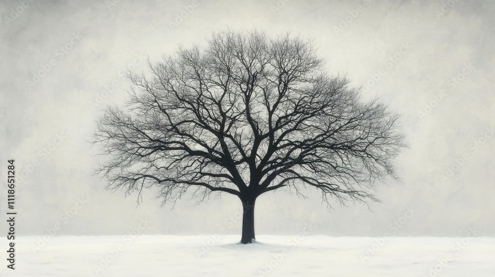Fototapeta premium Lonely winter tree against misty gray sky