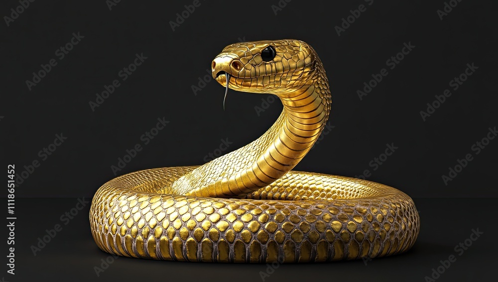 Fototapeta premium Golden Spiral: Close-Up of a Snake's Textured Elegance in Photorealistic Detail