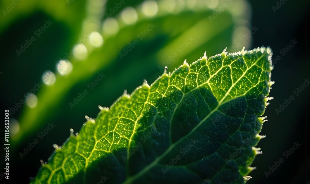 Close-up of a vibrant green leaf with serrated edges, backlit by sunlight, showcasing intricate vein details. Close-up of a vibrant green leaf with serrated edges, backlit by sunlight, showcasing intricate vein details.