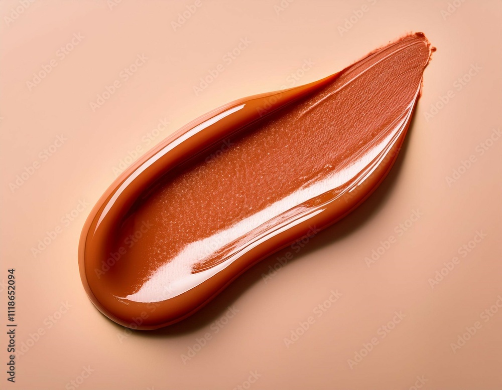 amber toned lip gloss smear with hints of red shimmer isolated on a soft muted cream background amber toned lip gloss smear with hints of red shimmer isolated on a soft muted cream background
