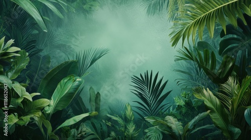 Fototapeta Naklejka Na Ścianę i Meble -  Lush tropical jungle with misty background