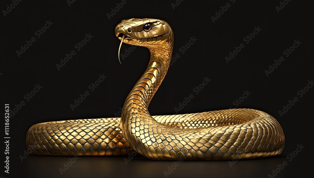 Fototapeta premium Golden Spiral: Close-Up of a Snake's Textured Elegance in Photorealistic Detail