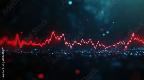 Des lignes de pulsations cardiaques sur un fond sombre avec des couleurs rouge, orange et bleu, effet bokeh, concept de technologie médicale.