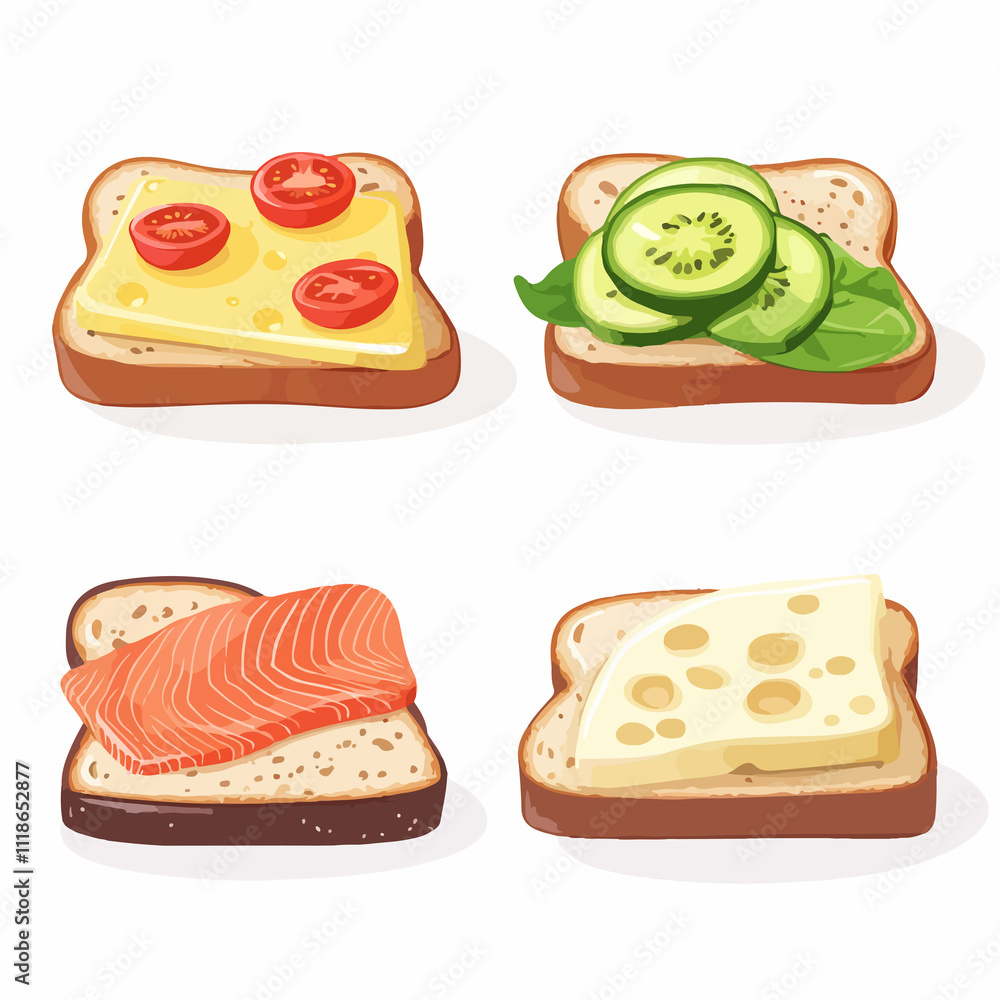 Delicious Sandwich with Fresh Salmon, Cheese, and Crisp Vegetables on Plate Delicious Sandwich with Fresh Salmon, Cheese, and Crisp Vegetables on Plate