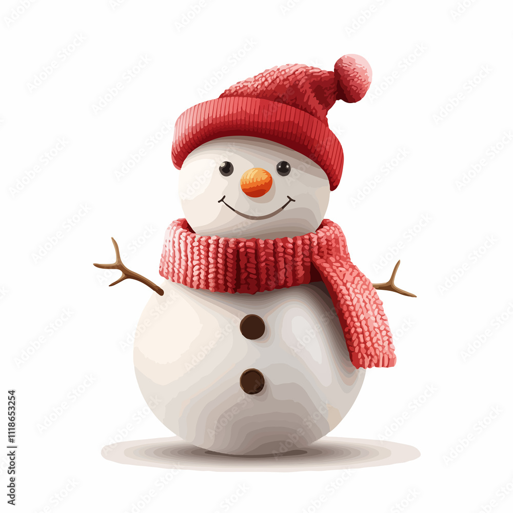 Festive Snowman with Knitted Scarf and Hat Vector Illustration Festive Snowman with Knitted Scarf and Hat Vector Illustration