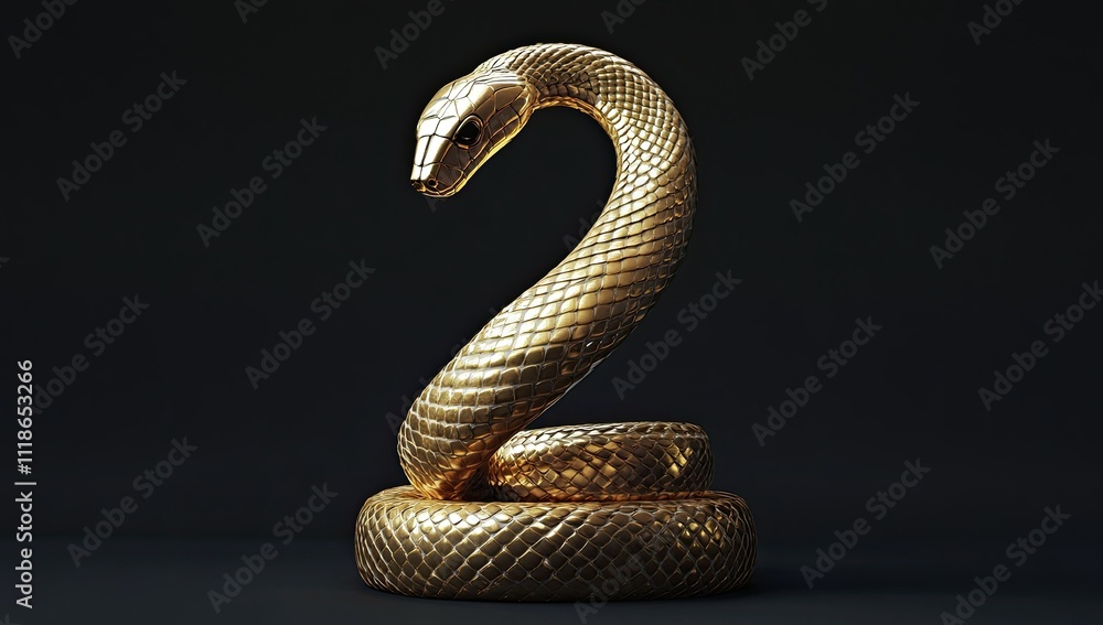 Fototapeta premium Golden Spiral: Close-Up of a Snake's Textured Elegance in Photorealistic Detail
