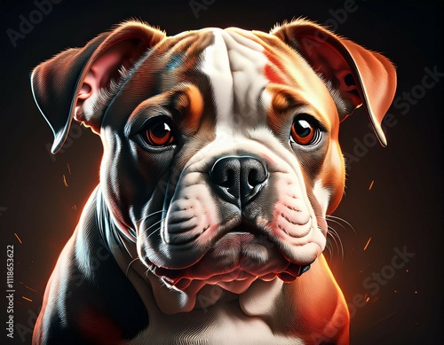 dog portrait american bulldog puppy dramatic light ai illustration