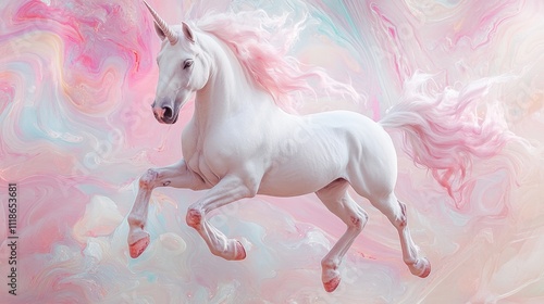 Majestic white unicorn with pastel background photo