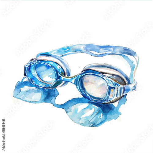 A watercolor drawing of Swimming Goggles, isolated on a white background. Swimming Goggles vector.