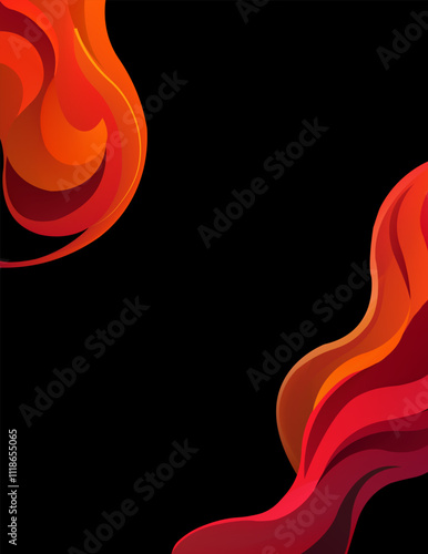 Red and orange curly waved on black background