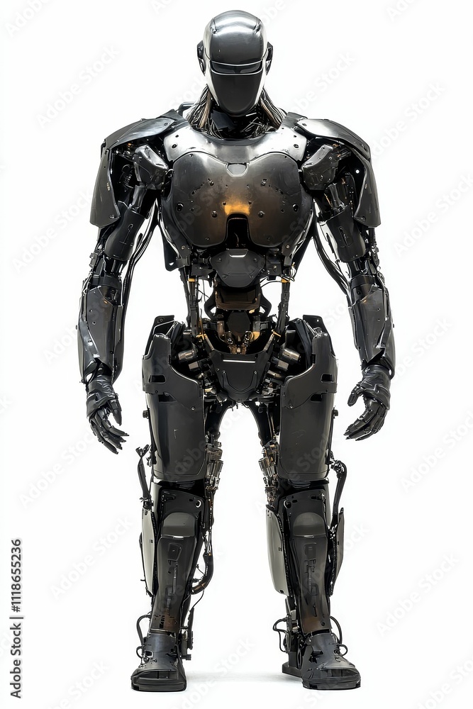 Black robotic figure, detailed, futuristic, standing. Black robotic figure, detailed, futuristic, standing.
