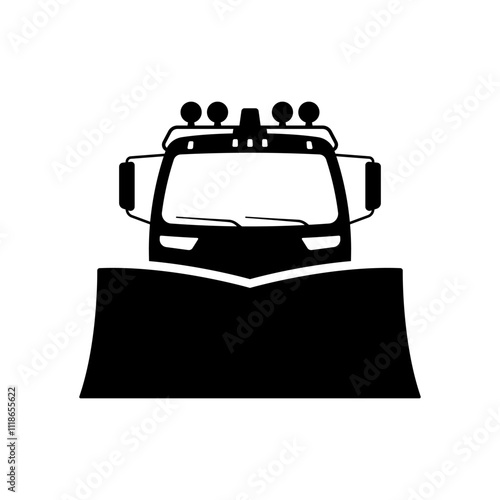 Snow removal truck icon. Snow blower. Black silhouette. Front view. Vector simple flat graphic illustration. Isolated object on white background. Isolate.