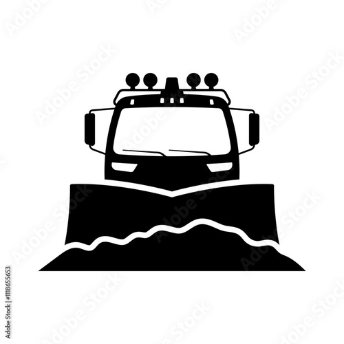 Snow removal truck icon. Snow blower. Black silhouette. Front view. Vector simple flat graphic illustration. Isolated object on white background. Isolate.