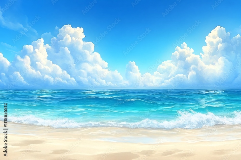 Obraz premium Peaceful beach background subtle gradients of blue sandy beige offering a tranquil scene with ample blank space