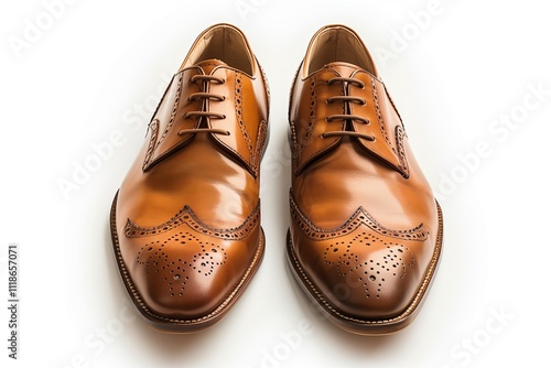 Classic brown leather shoes with intricate detailing on a clean background. photo