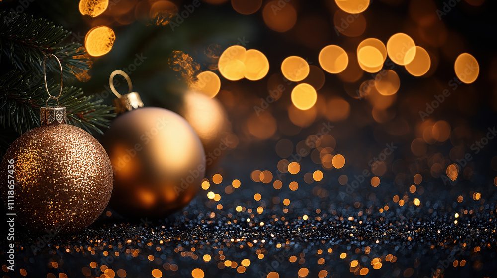 Festive New Year Background with Fairy Lights and Golden Sparkles Festive New Year Background with Fairy Lights and Golden Sparkles