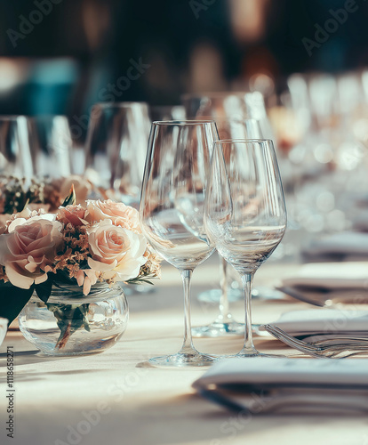 Elegante Tischdeko mit Blumen für ein festliches Event

