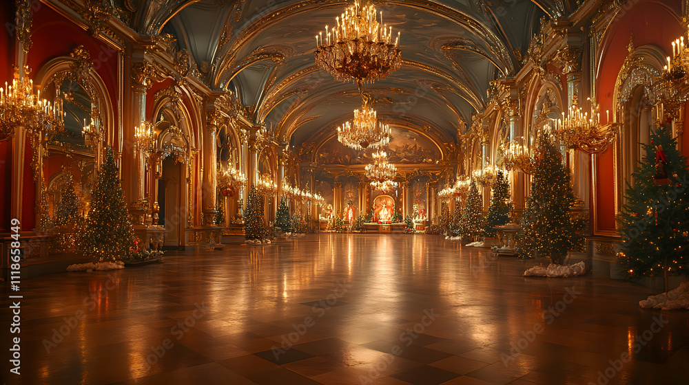 A grand Christmas ball in a luxurious hall A grand Christmas ball in a luxurious hall