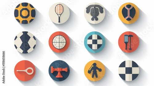 Editable line icon set of sports symbols, including football, cricket, golf, tennis, swimming, and chess, in a clean vector design