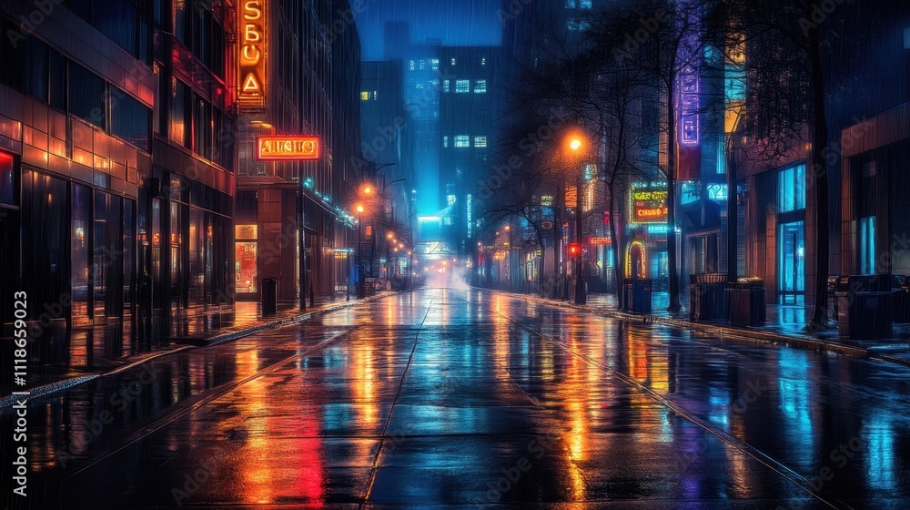 Mysterious noir urban street at night Mysterious noir urban street at night