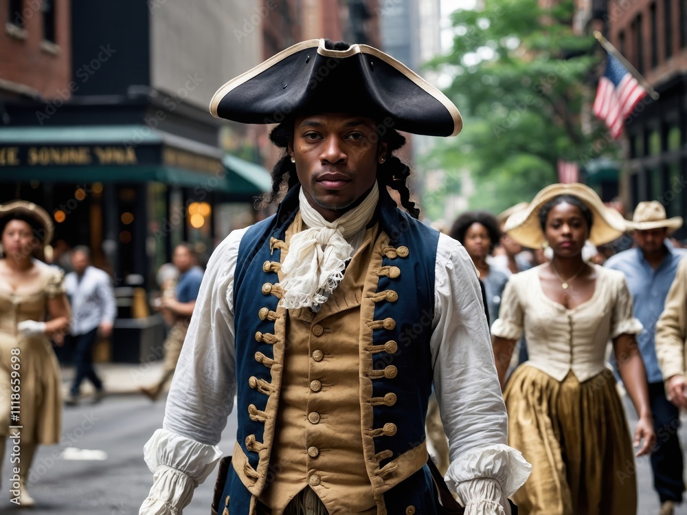 An American man dressed in 1776 colonial attire, reflecting the historical period of the American Revolution with authenticity and patriotic spirit An American man dressed in 1776 colonial attire, reflecting the historical period of the American Revolution with authenticity and patriotic spirit